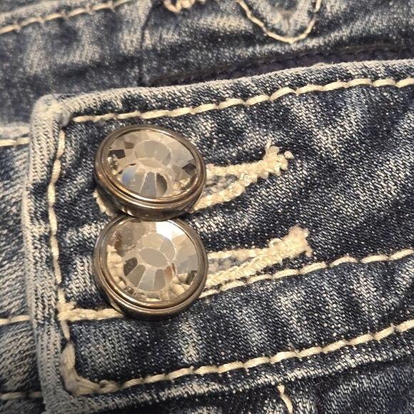 Y2K VIGOSS The Dublin Capri Jeans 9/10 Blue Embellished Rhinestone Bling Denim - Picture 3 of 16